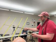 Ed trying out a tape measure beam antenna