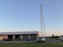 Loop antenna in the air looking at the tower